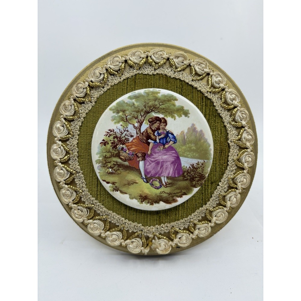 Vintage French Wood Fabric And Porcelain Plaque By Fragonard